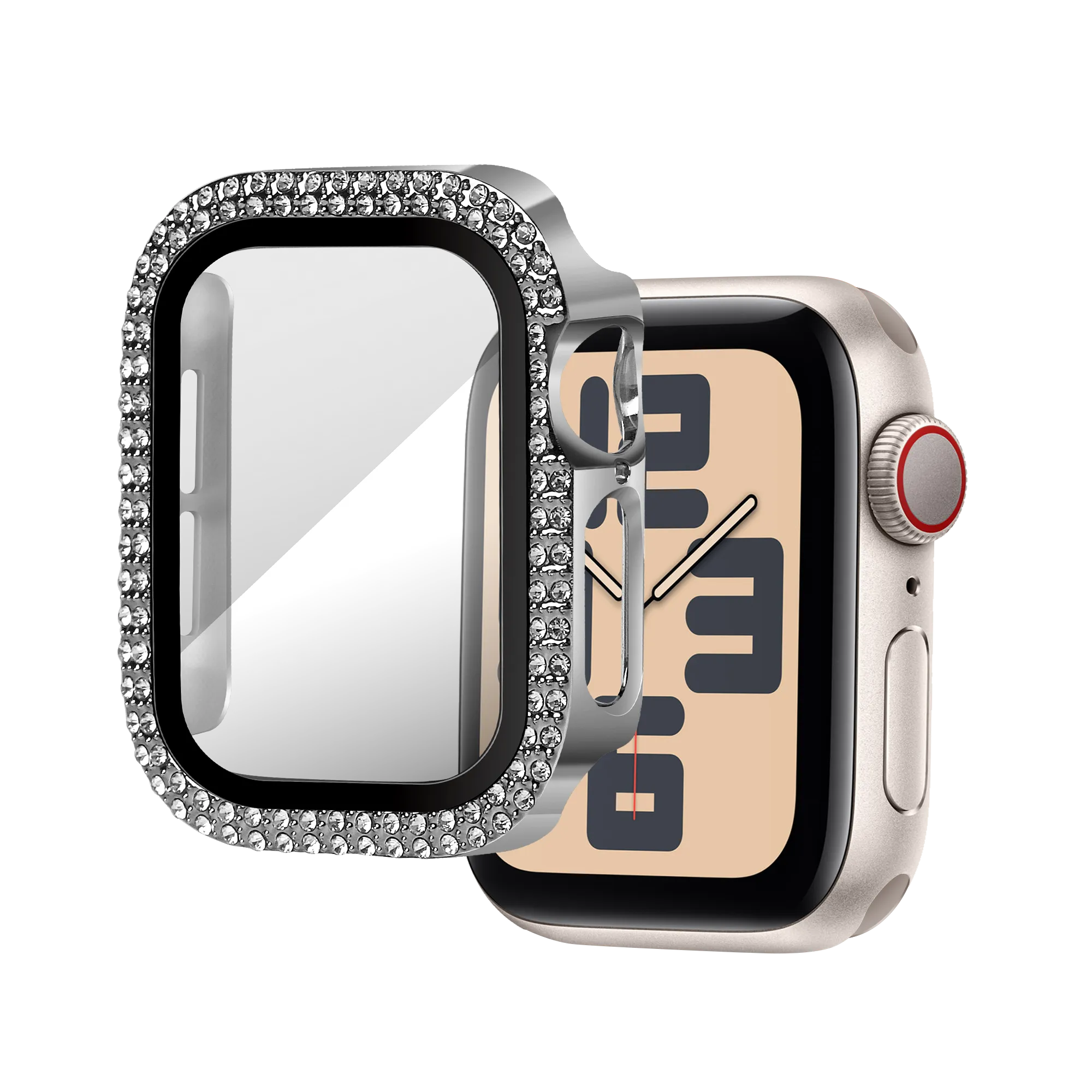 Bandz Funda diamante con vidrio Apple Watch 10/11 - 42mm (plateado)