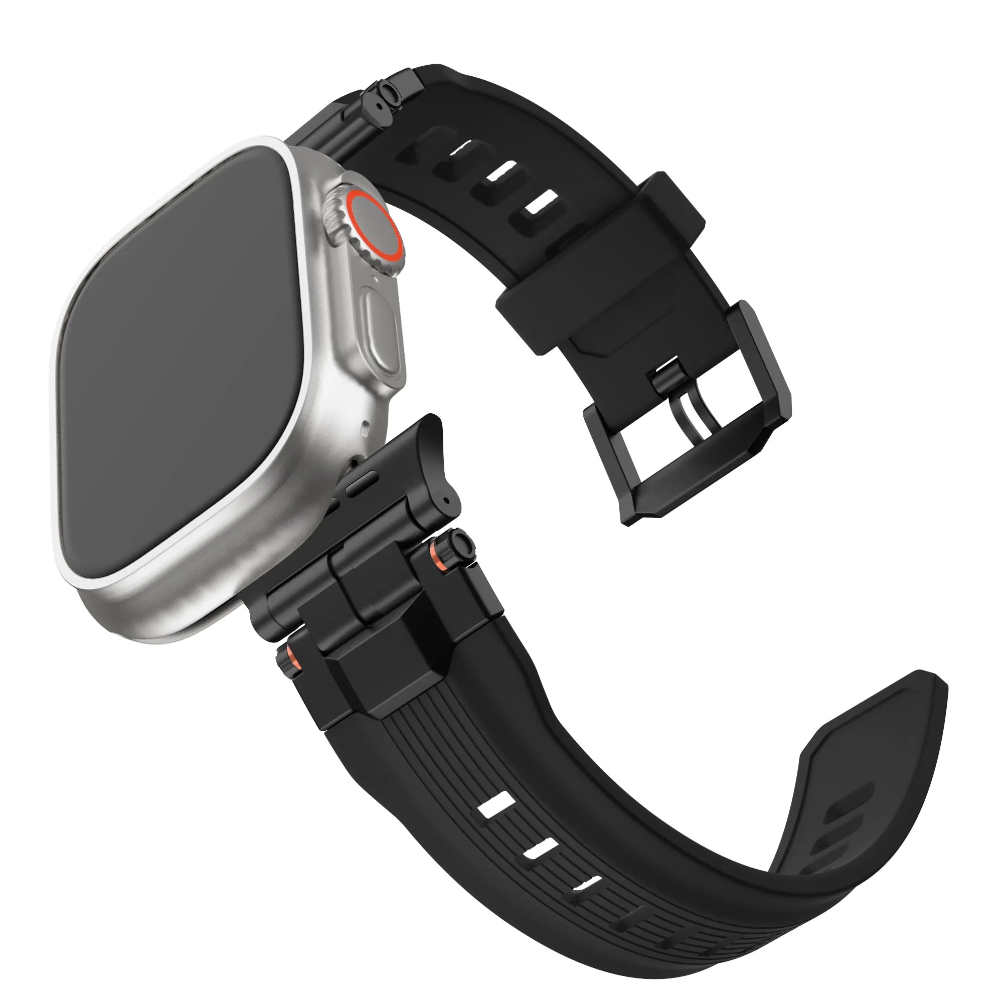 Bandz Apple Watch liquid siliconen band 'Explorer' (zwart met zwart)