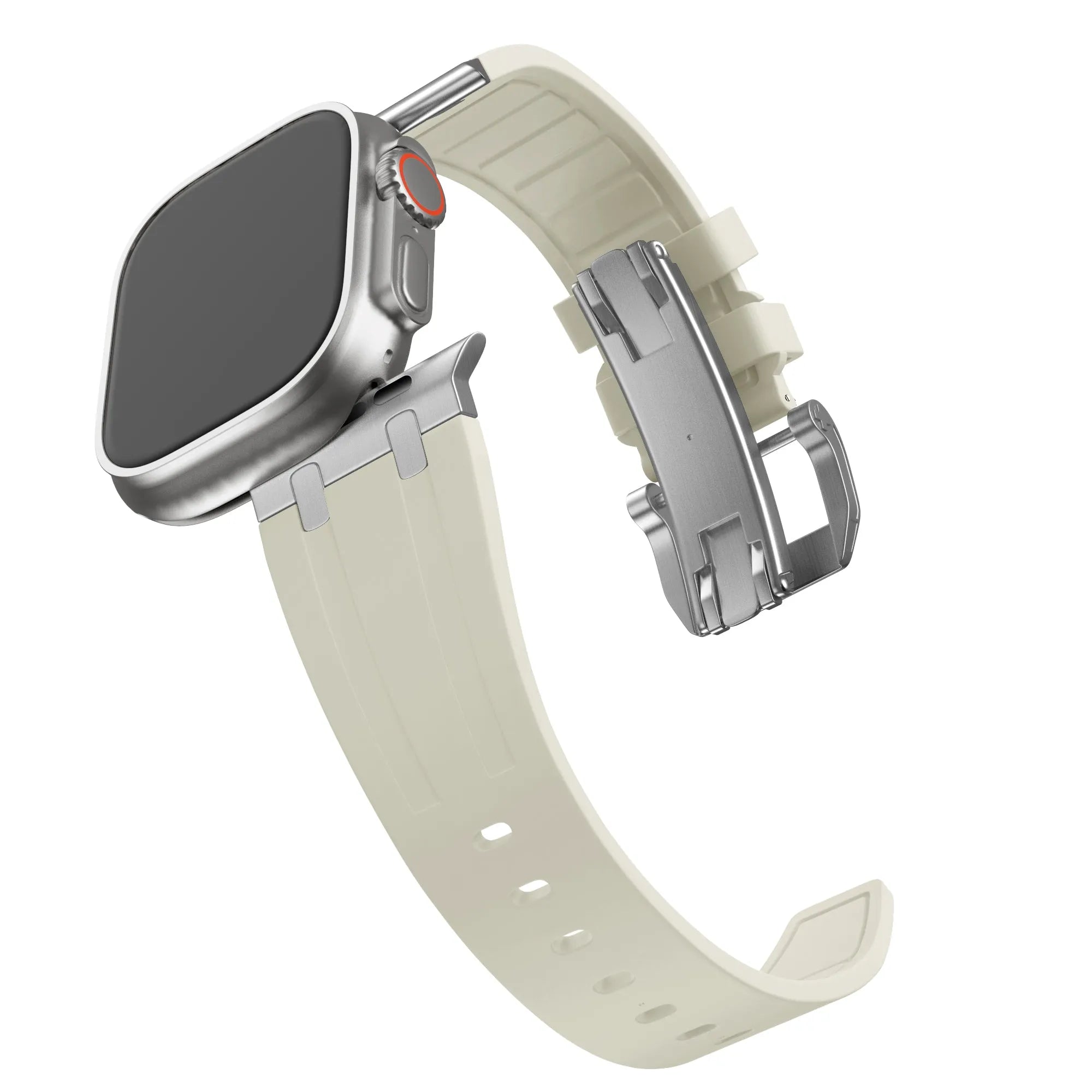 Bandz Apple Watch Silicone Strap 'Luxe Liquid' (Beige With Silver)