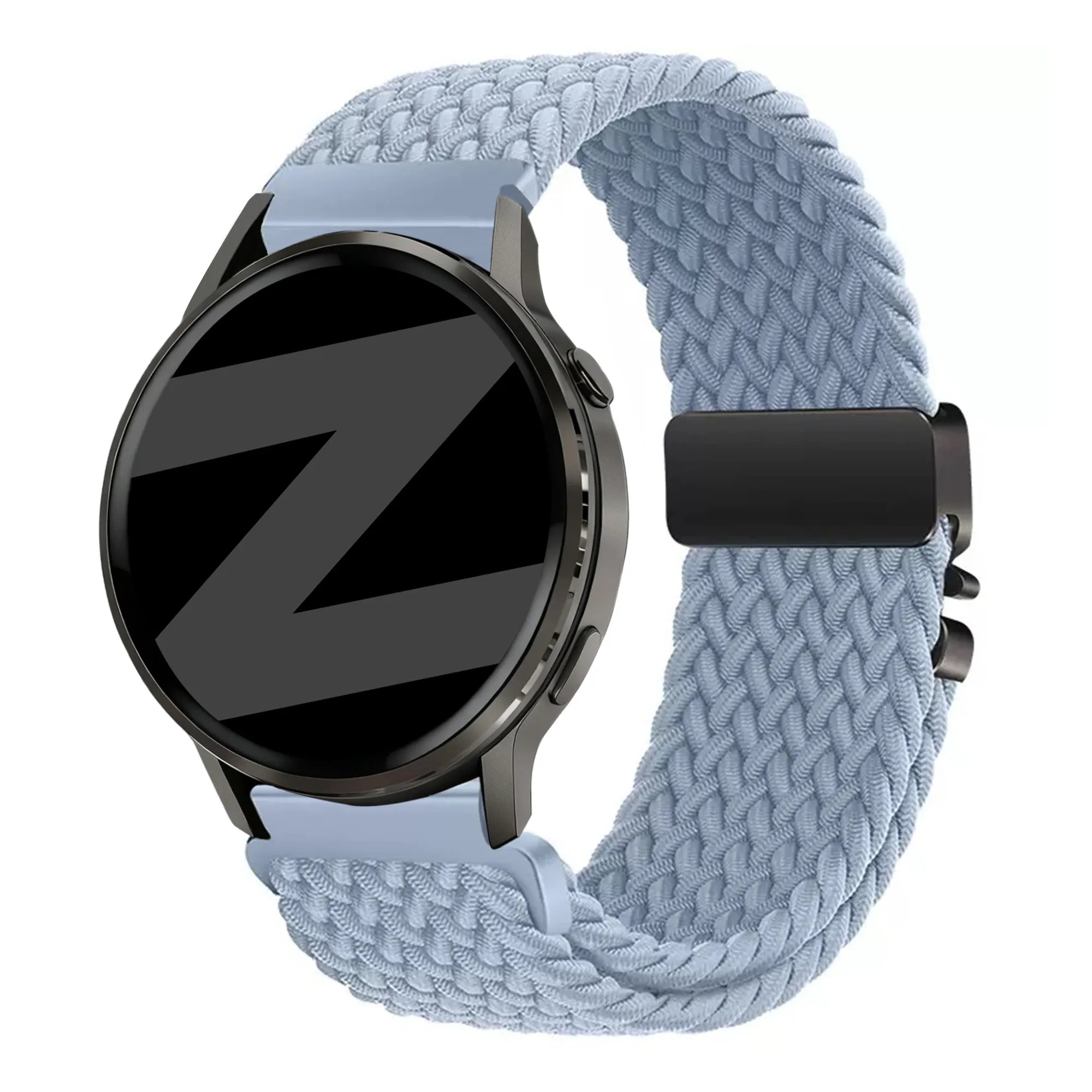 Nylon Braided Strap 'Parachute', light blue, on a watch, 3/4 front view