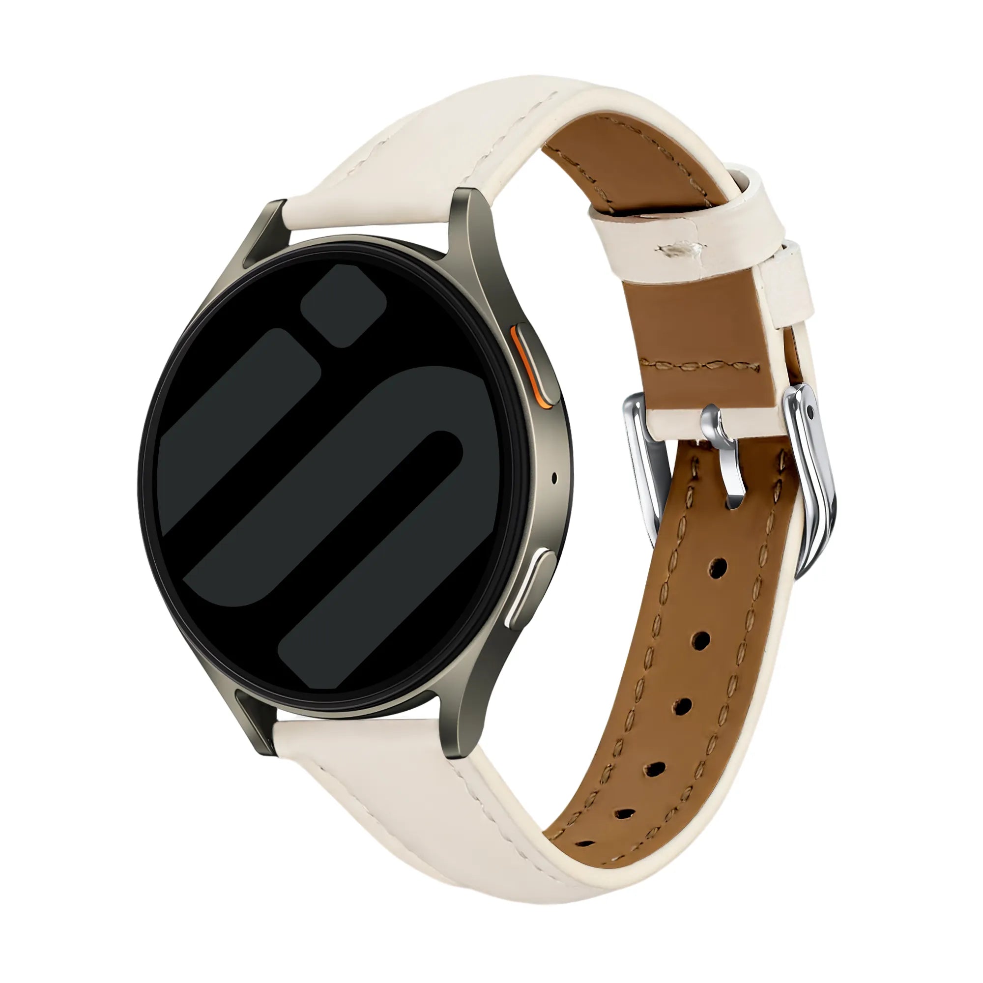 Slimfit Leather Strap, light beige, on a watch, 3/4 front view