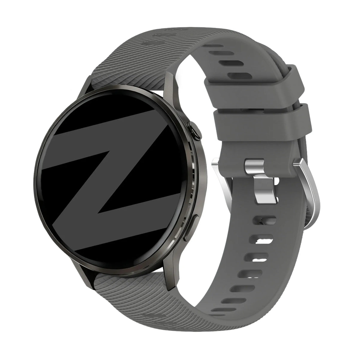 Silicone Strap 'Deluxe', dark grey, on a watch, 3/4 front view