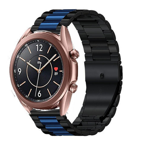 Steel Strap, black/blue, on a watch, 3/4 front view
