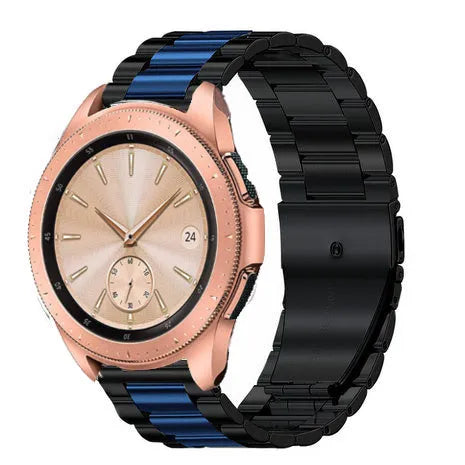 Steel Strap, black/blue, on a watch, 3/4 front view