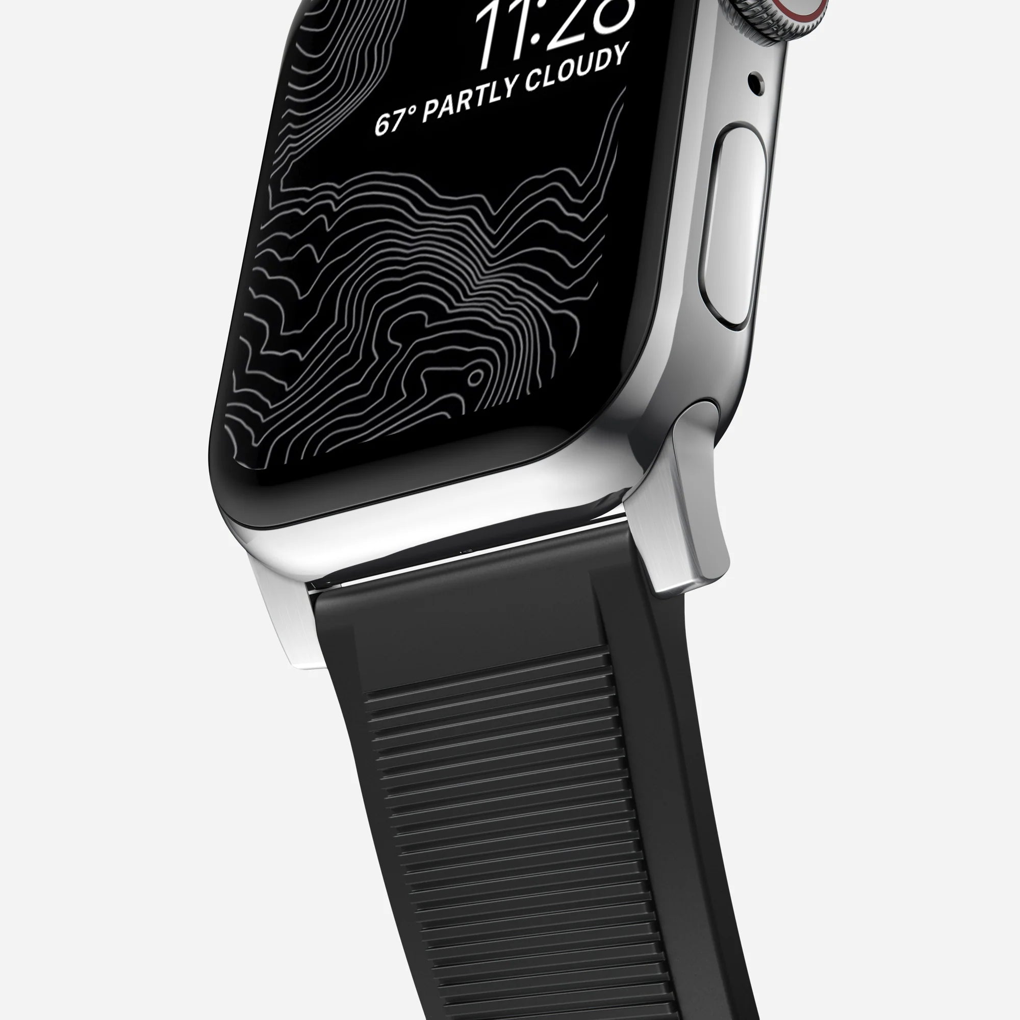 Nomad Correa de silicona resistente Apple Watch (negro/plateado)