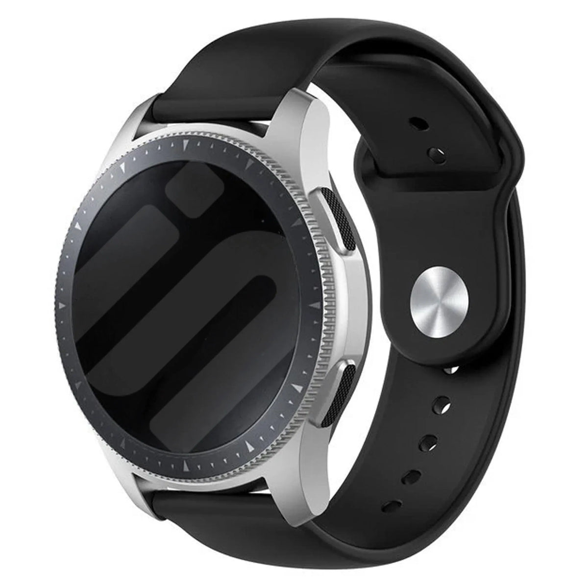 Silicone Sport Strap, black, on a watch, 3/4 front view
