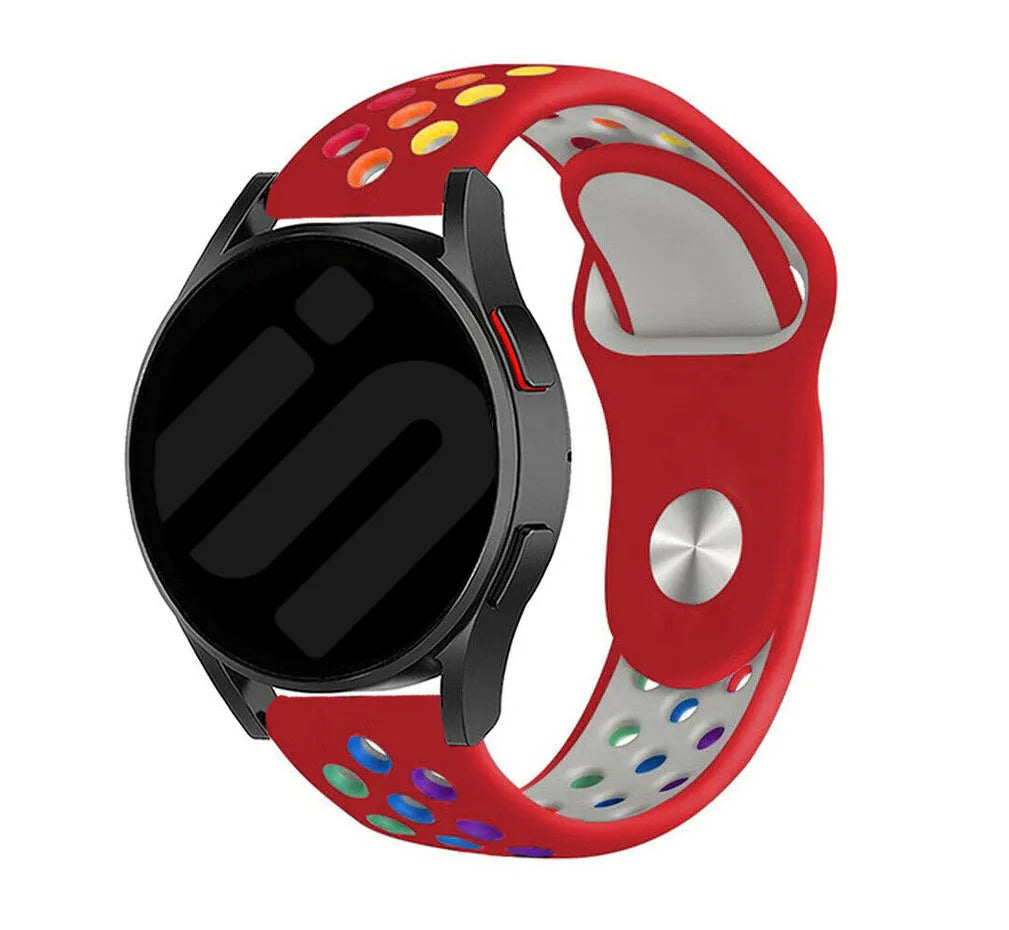 Silicone Sport Strap, red/colourful, on a watch, 3/4 front view
