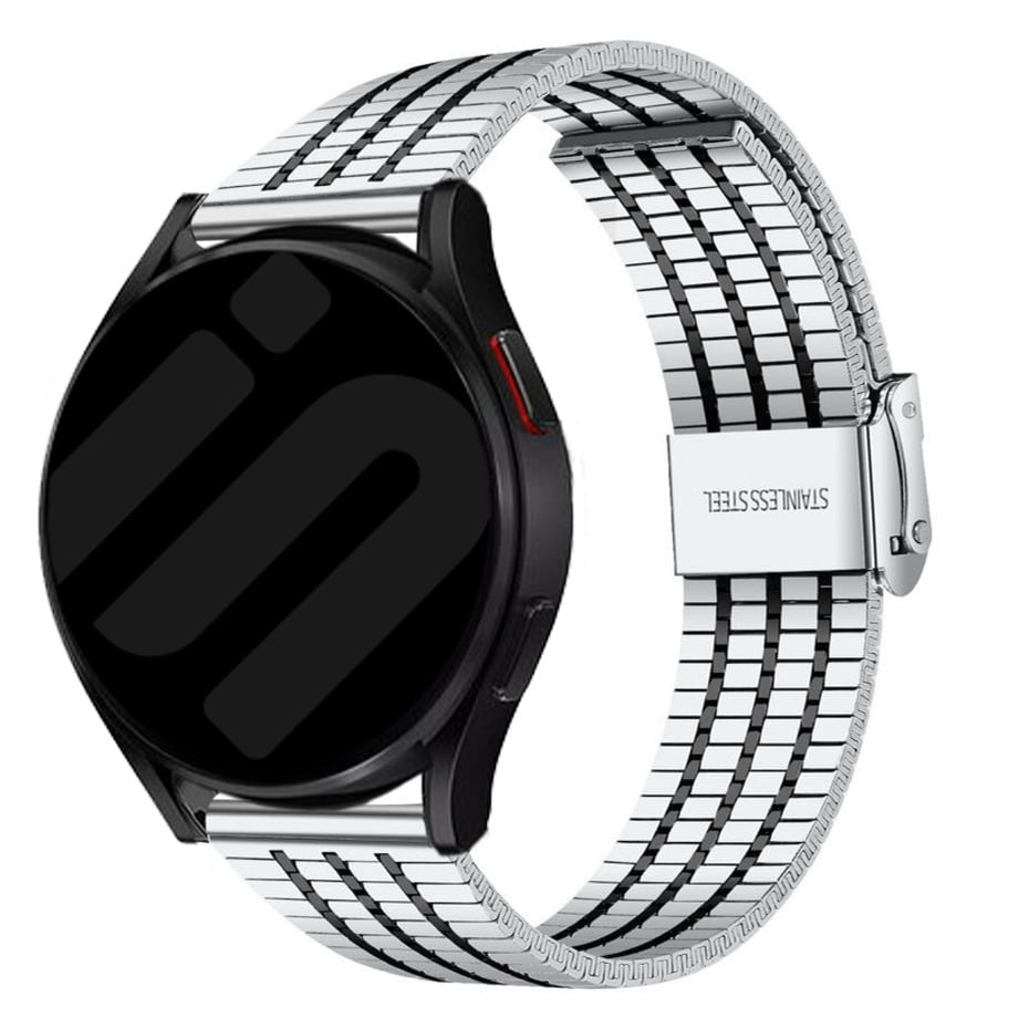 Fine Steel Strap, silver/black, on a watch, 3/4 front view