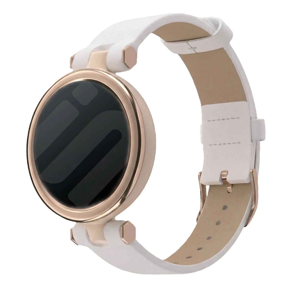 Leather Strap, white, on a watch, 3/4 front view
