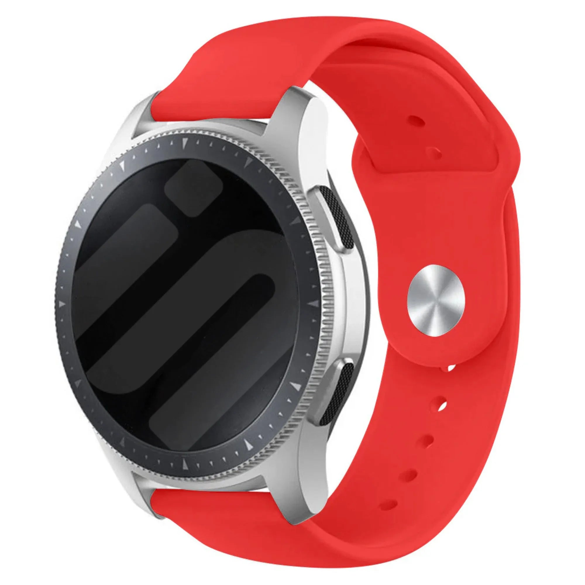 Silicone Sport Strap, red, on a watch, 3/4 front view