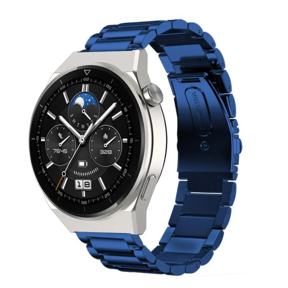 Steel Strap, blue, on a watch, 3/4 front view
