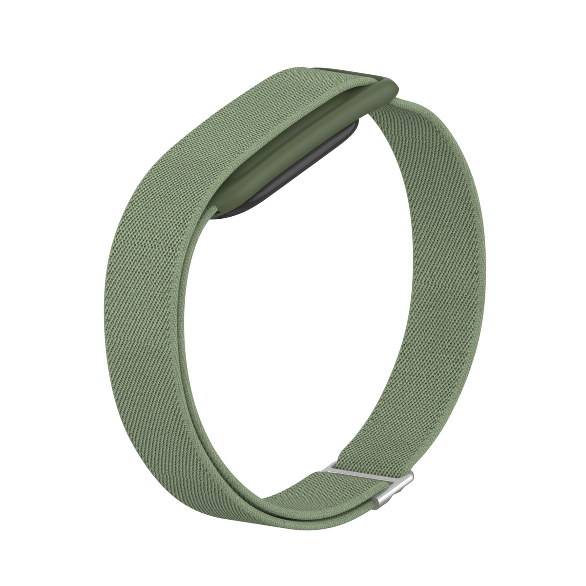 Nylon Elastic Biceps Bracelet, dark green, on a watch, 3/4 front view