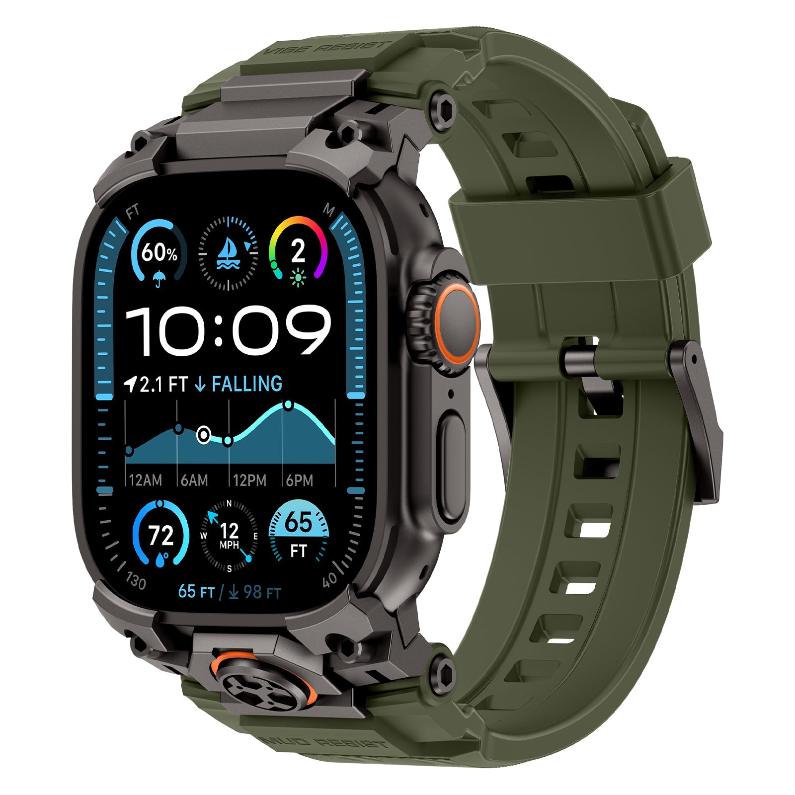 Apple Watch Ultra 'Four Claw' Silicone Strap (Green with Black)