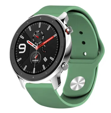 Silicone Sport Strap, army green, on a watch, 3/4 front view