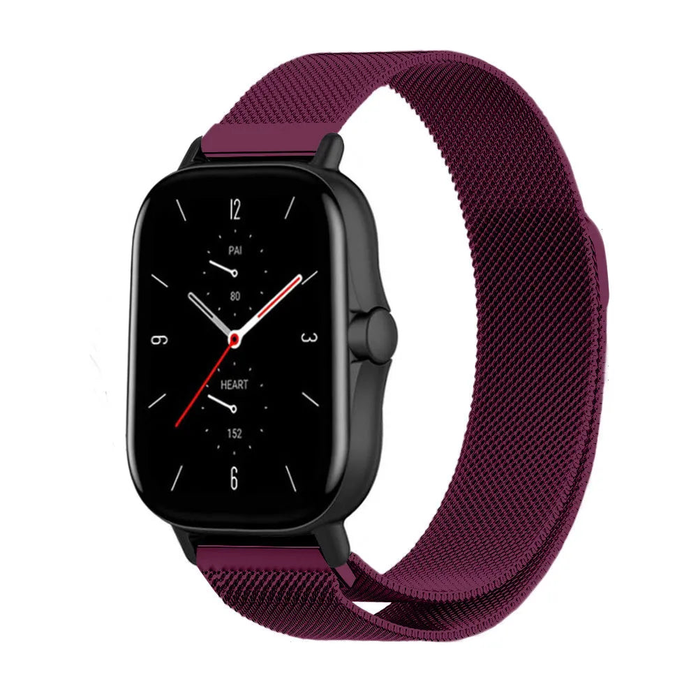 Milanese Strap, purple, on a watch, 3/4 front view