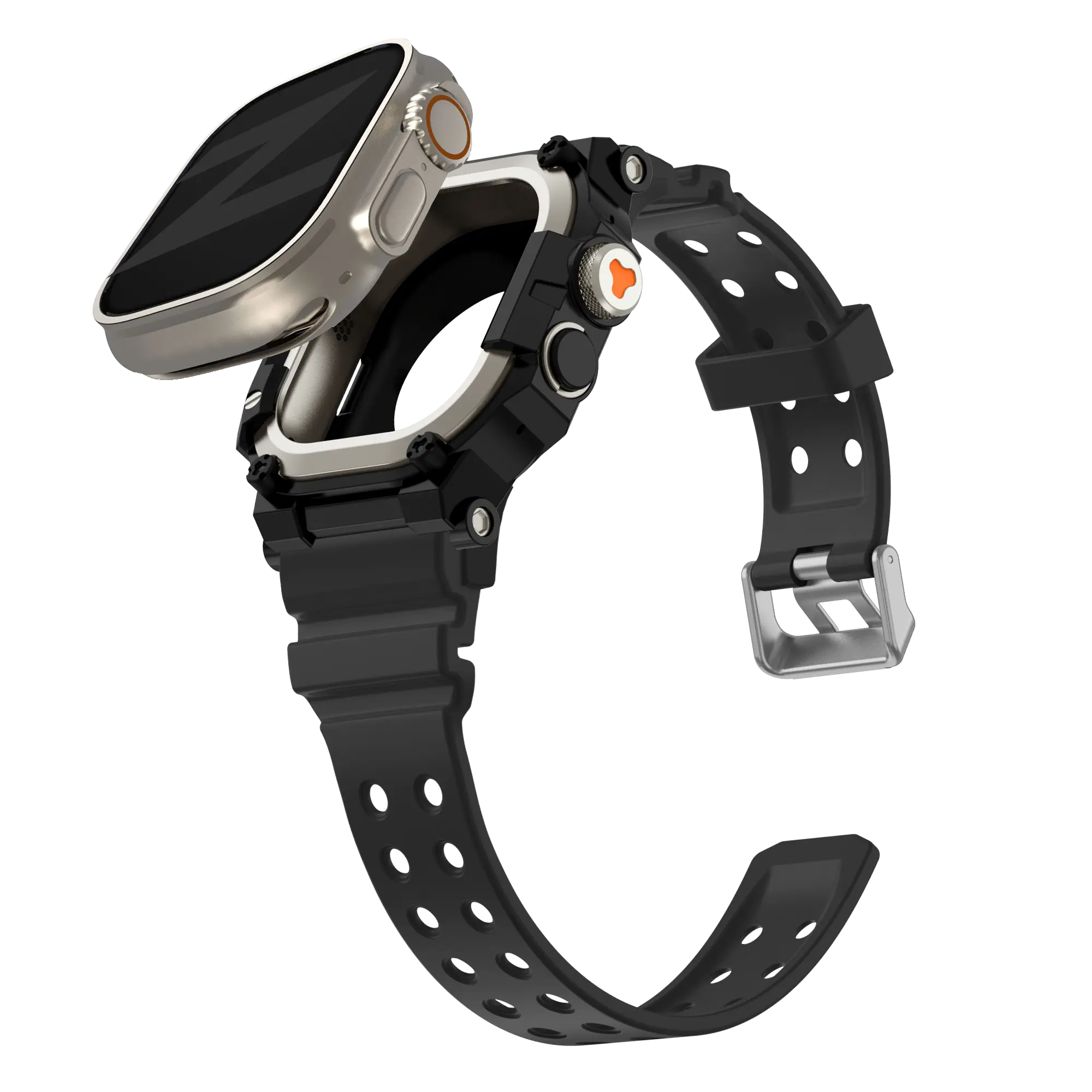 Bandz Apple Watch Ultra TPU Armband mit Case (Schwarz mit Titan)