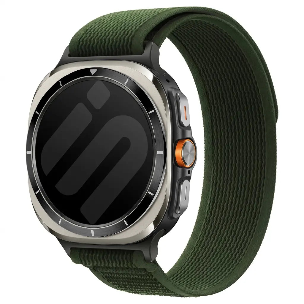 Trail Nylon Strap, army green, on a watch, 3/4 front view