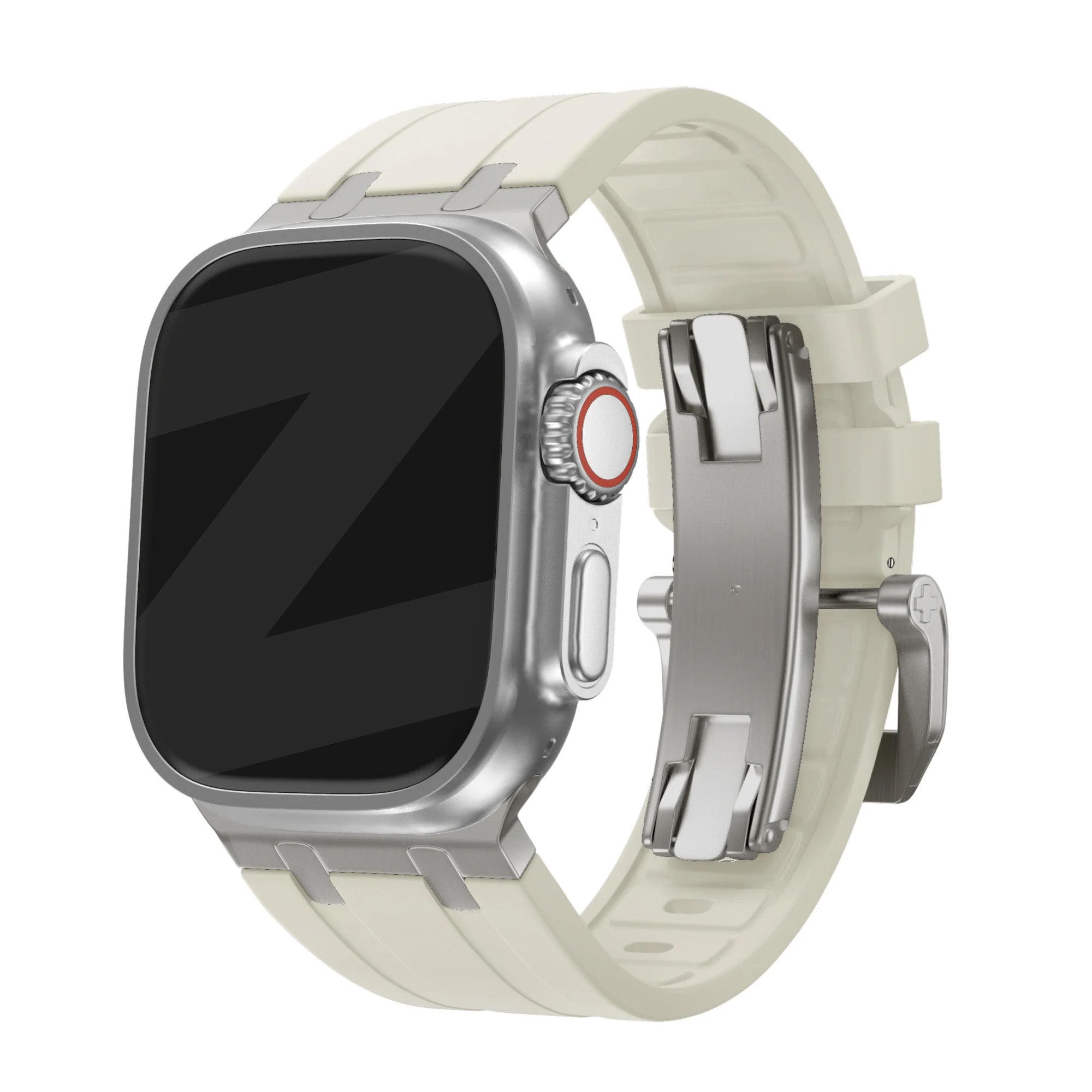 Bandz Apple Watch Ultra Silikonarmband Luxus Liquid (Beige mit Titan)