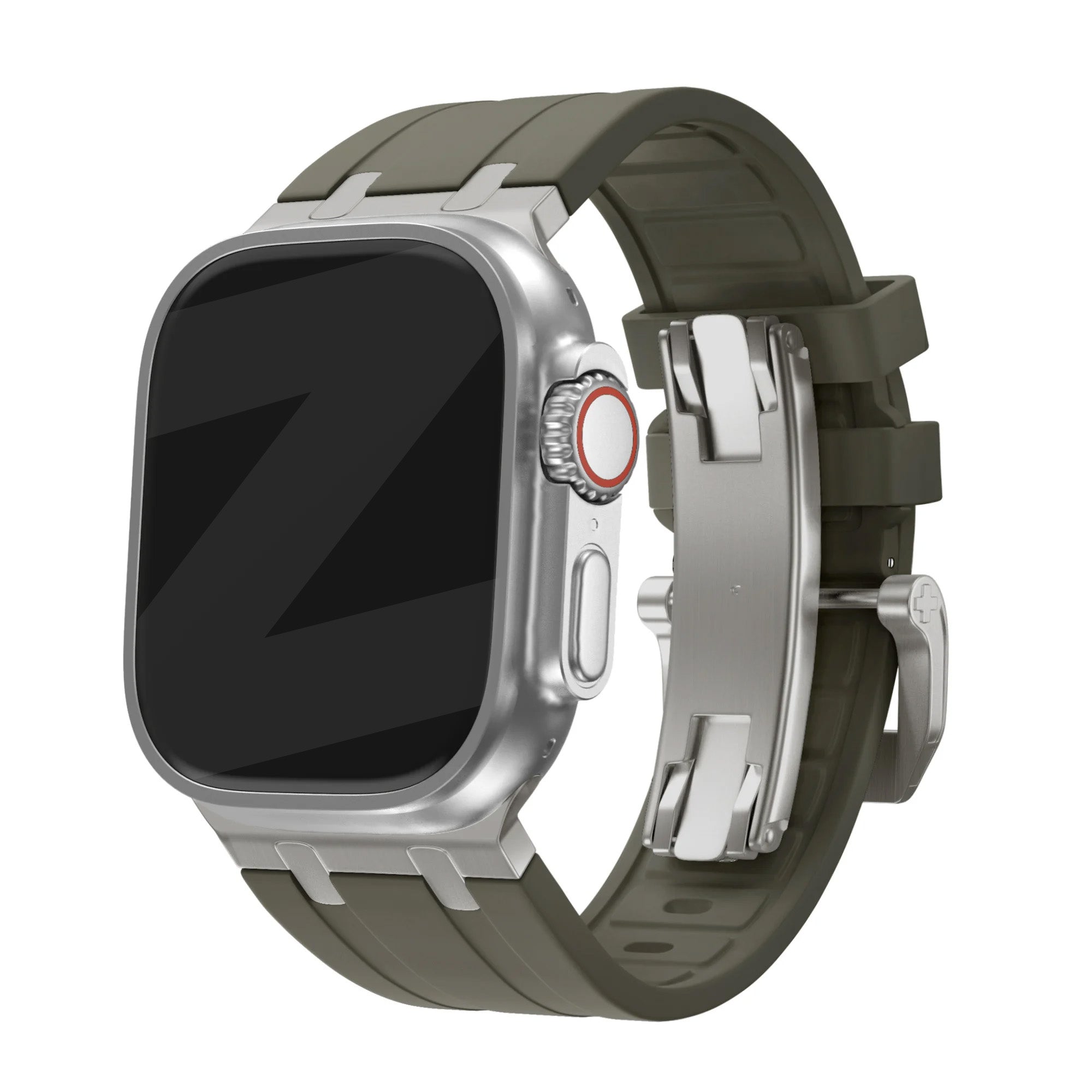 Bandz Apple Watch Ultra Silikonarmband Luxus Liquid (Braun mit Titan)