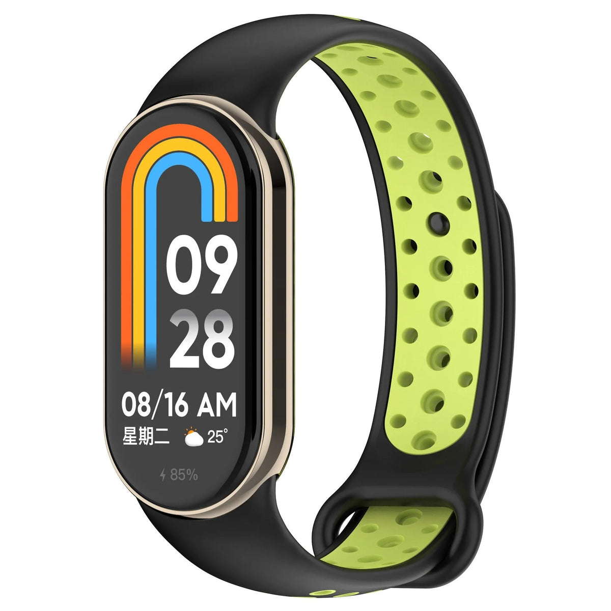 Silicone Sport Strap, on a watch, 3/4 front view
