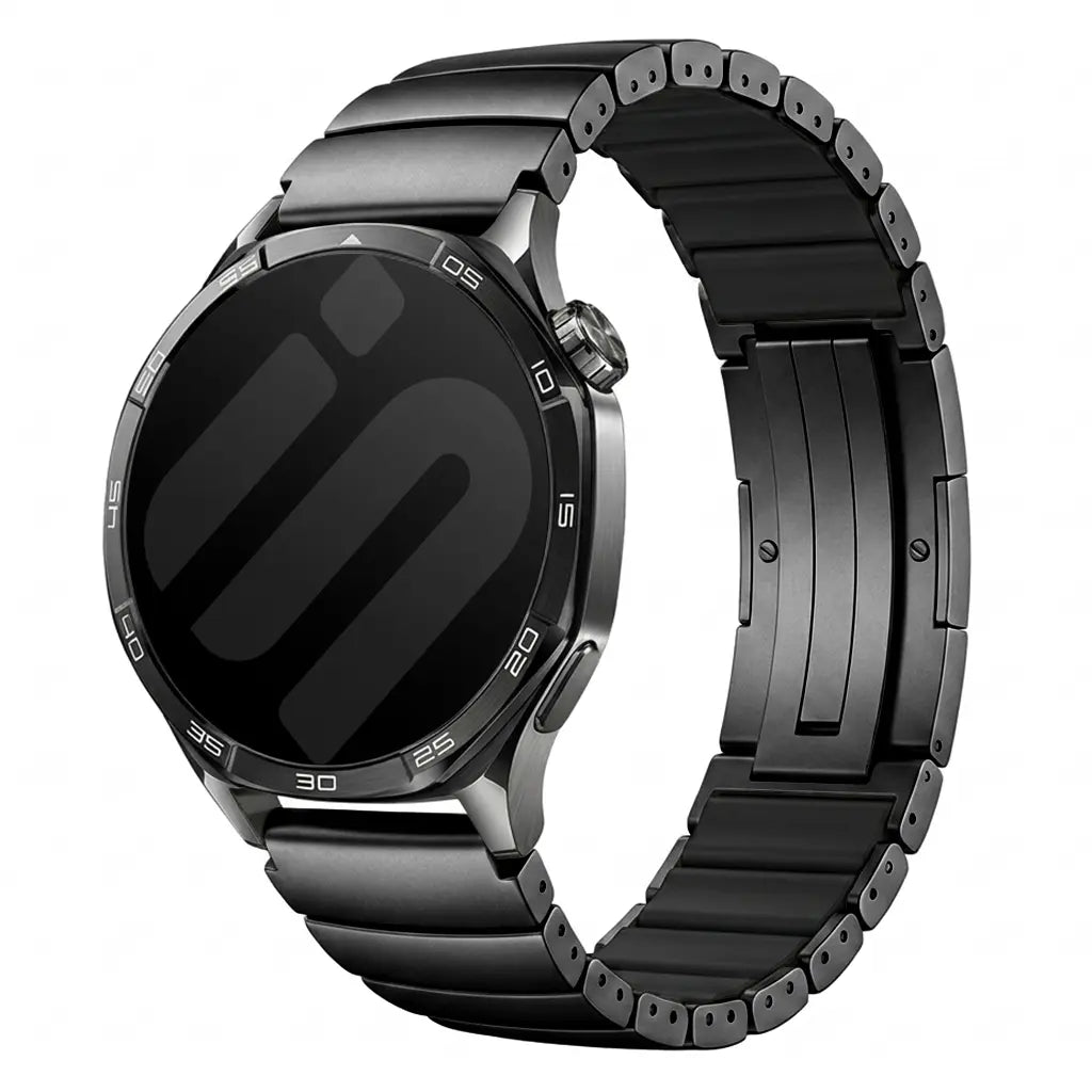 One Bead Titanium Strap, black, on a watch, 3/4 front view
