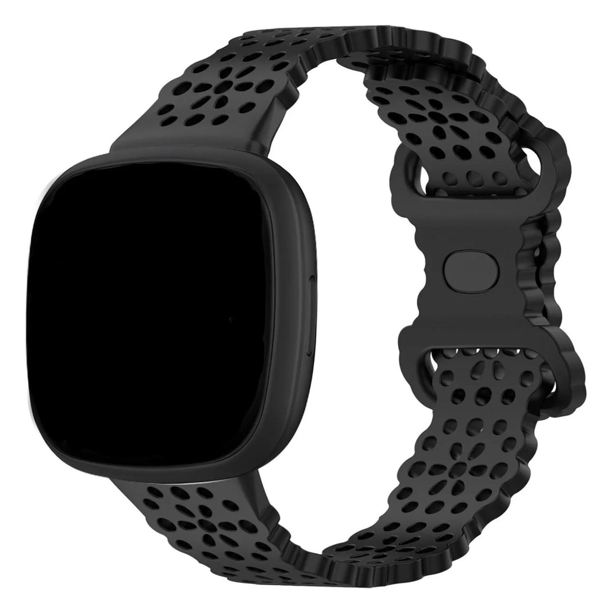 Patterned Silicone Strap, black, on a watch, 3/4 front view