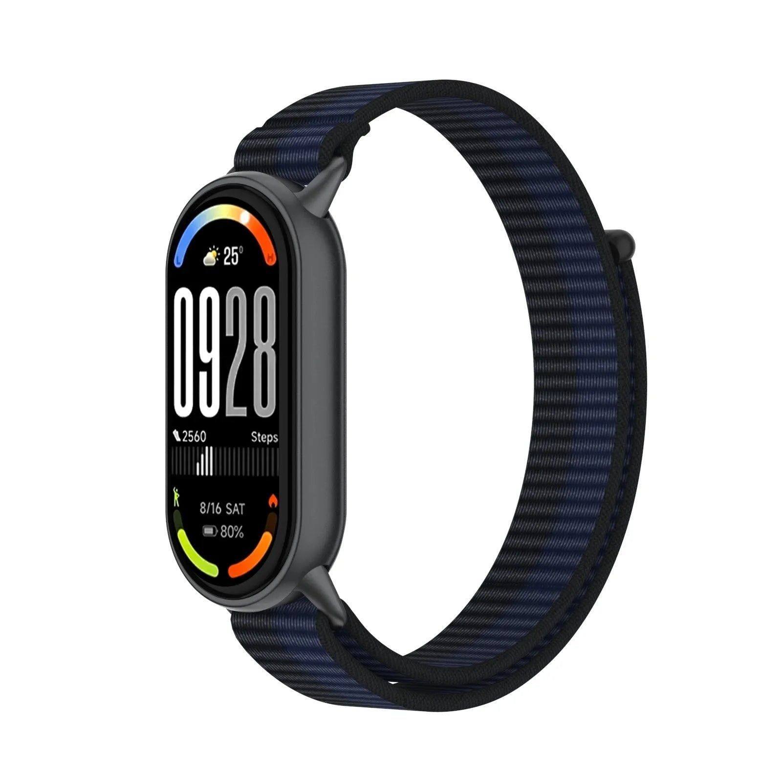 Modern Nylon Strap, dark blue, on a watch, 3/4 front view