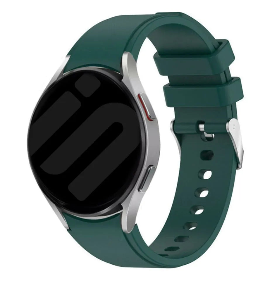 Silicone Strap 'Perfect Fit', dark green, on a watch, 3/4 front view