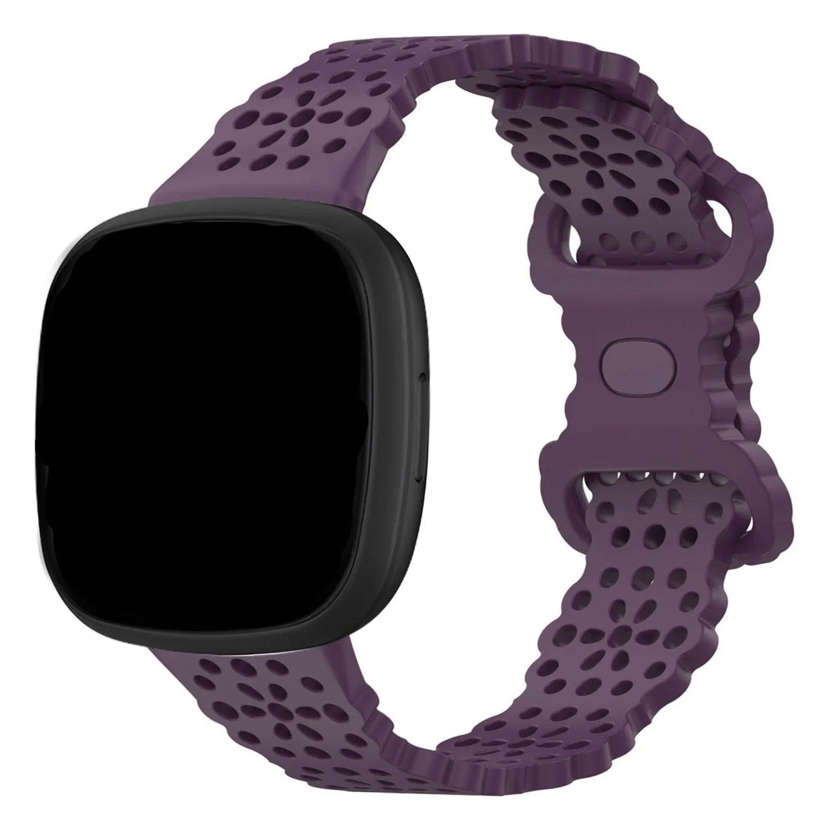 Patterned Silicone Strap, purple, on a watch, 3/4 front view