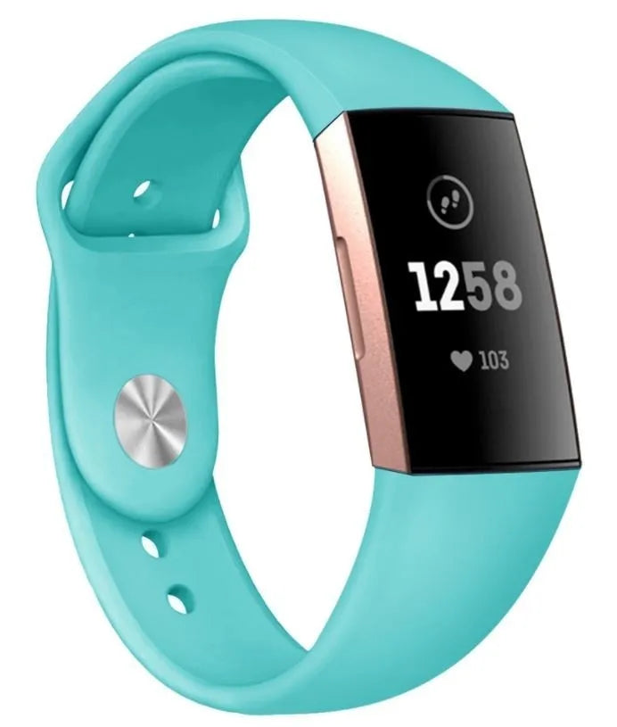 Silicone Sport Strap, aqua, on a watch, 3/4 front view