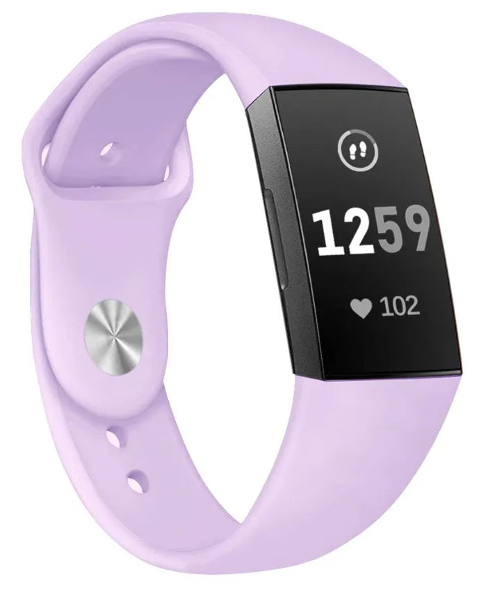 Silicone Sport Strap, lavender, on a watch, 3/4 front view