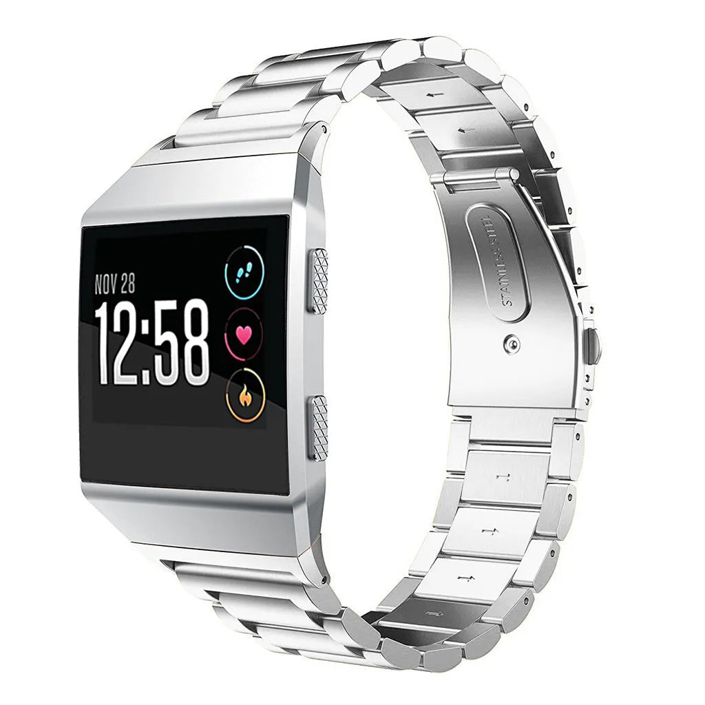 Steel Strap, silver, on a watch, 3/4 front view