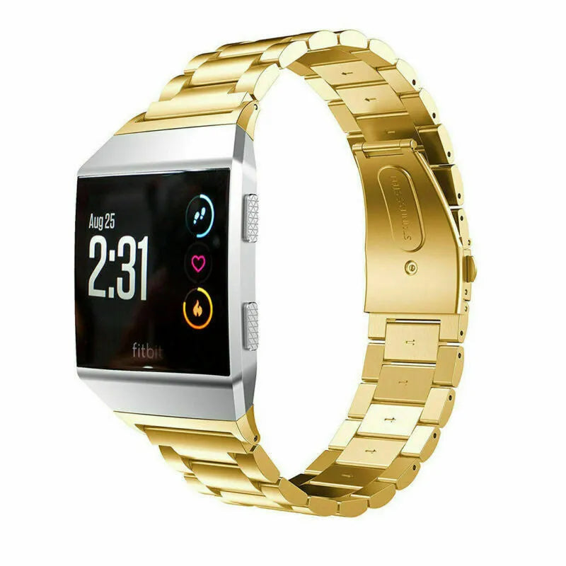 Steel Strap, gold, on a watch, 3/4 front view