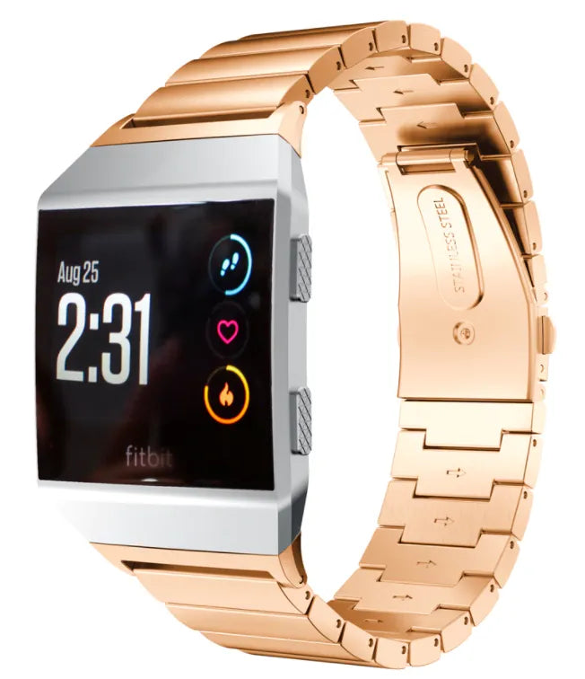 Metal Strap, rose gold, on a watch, 3/4 front view