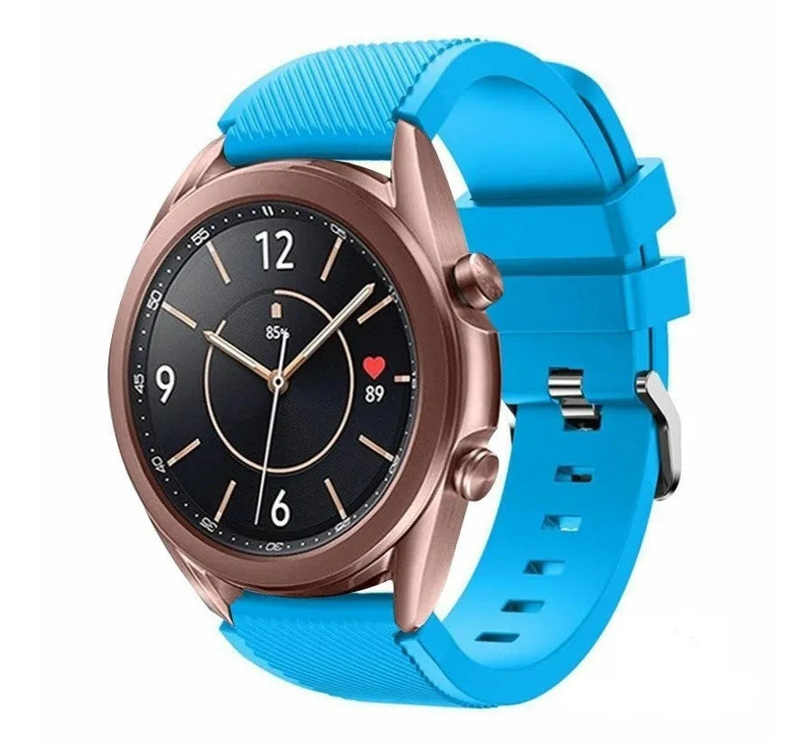 Twill Silicone Strap, light blue, on a watch, 3/4 front view