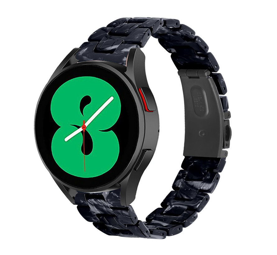 Metal Resin Strap, black/white, on a watch, 3/4 front view