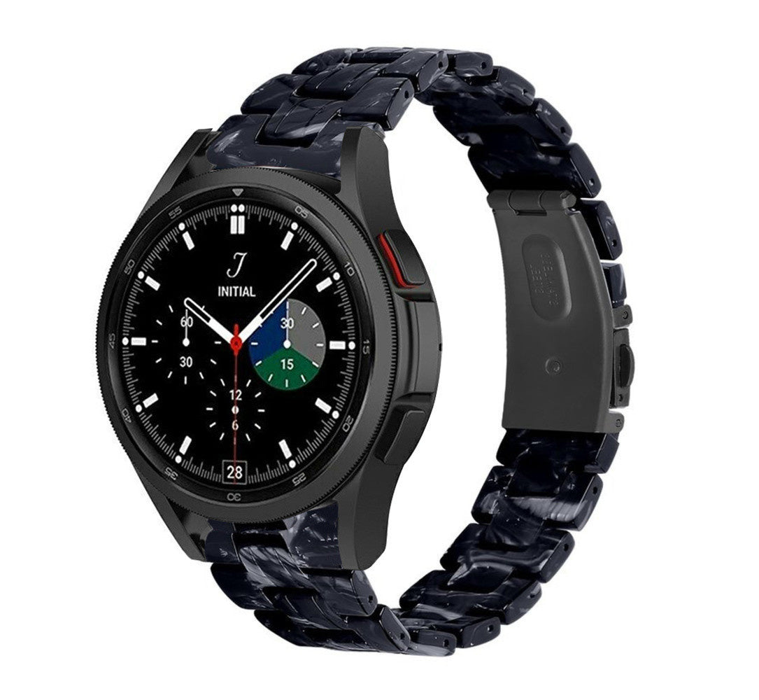 Metal Resin Strap, black/white, on a watch, 3/4 front view