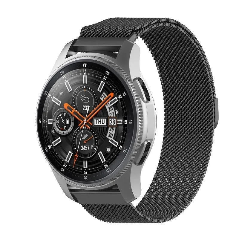 Milanese Strap, black, on a watch, 3/4 front view