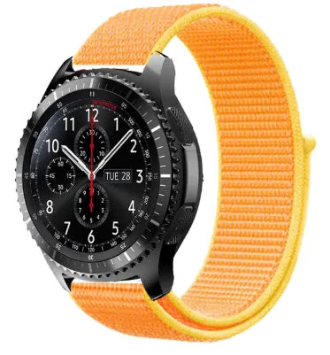 Nylon Strap, light yellow, on a watch, 3/4 front view