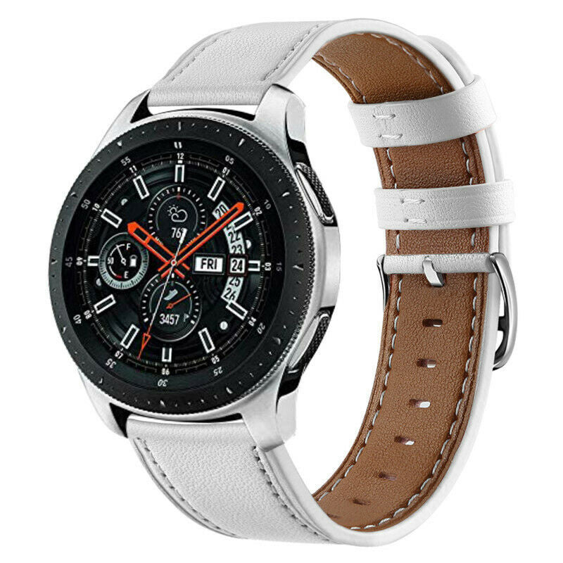 Modern Leather Strap, white, on a watch, 3/4 front view