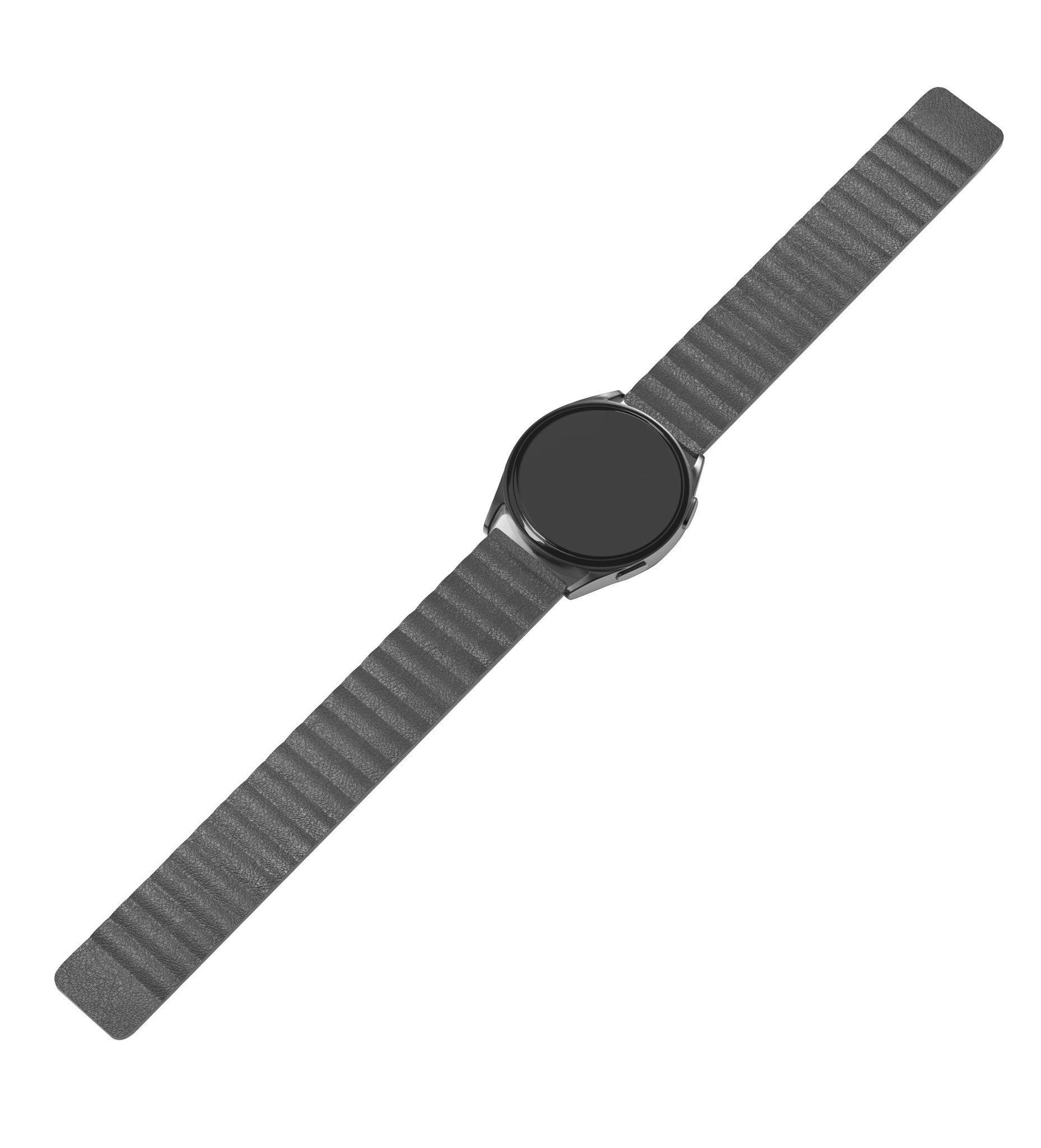 Leather Loop Strap, grey, on a watch, 3/4 front view