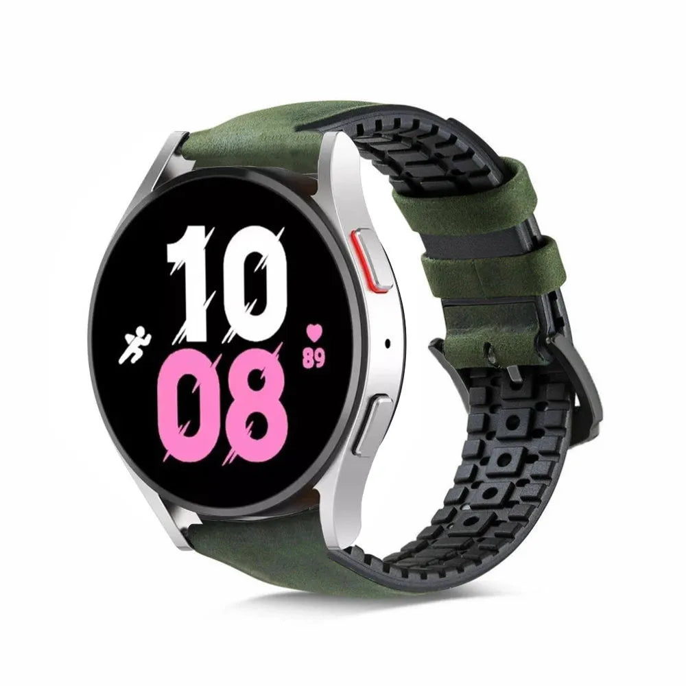 Leather / Silicone Strap, green, on a watch, 3/4 front view