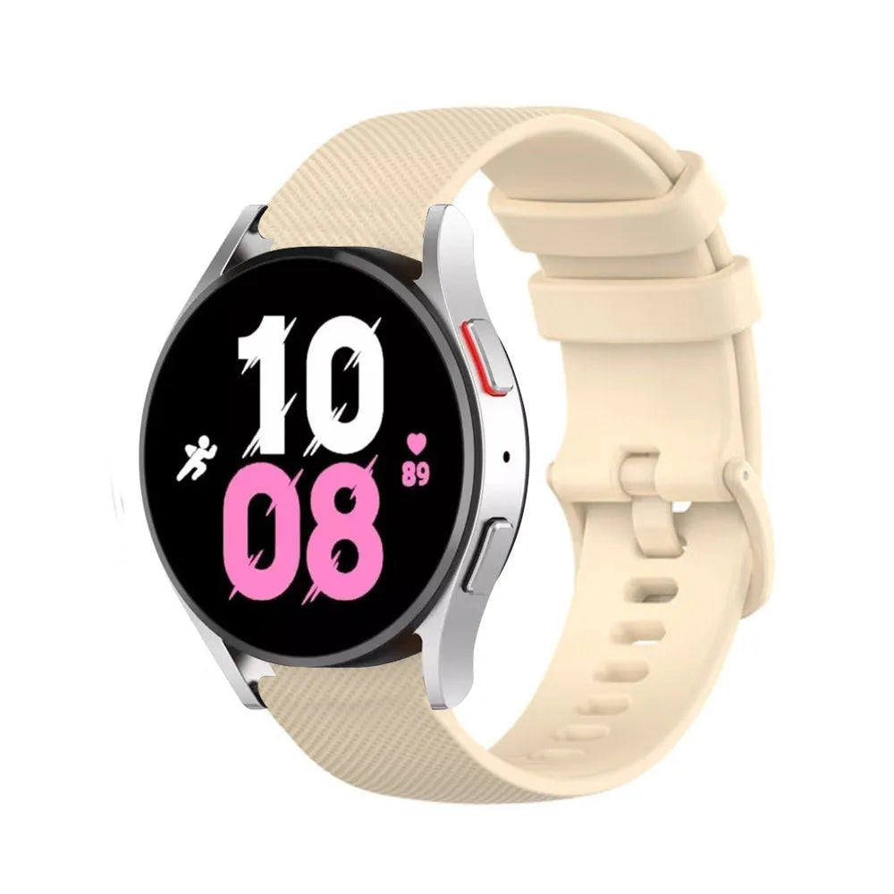 Premium Silicone Strap, beige, on a watch, 3/4 front view