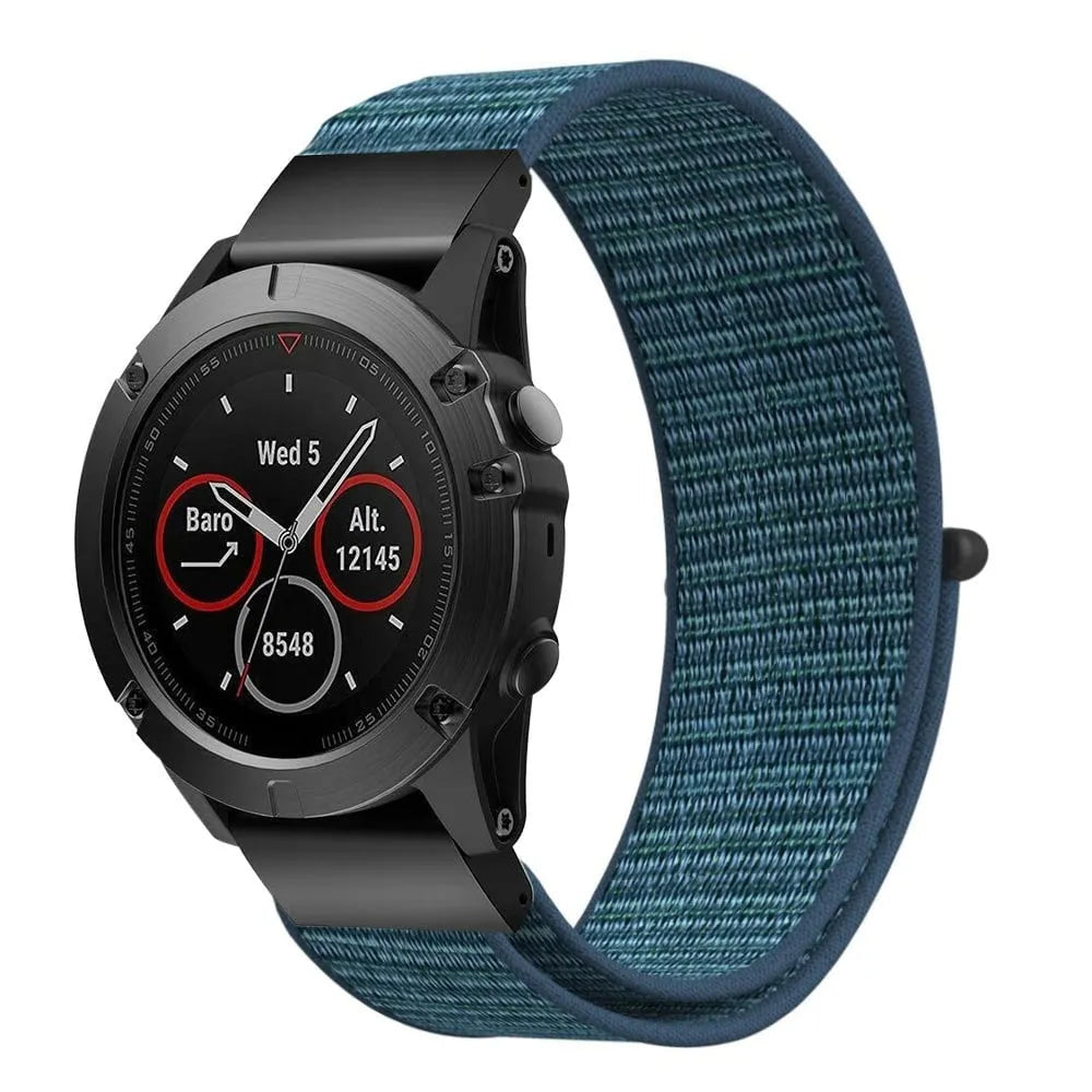 Nylon Strap, dark mist grey, on a watch, 3/4 front view