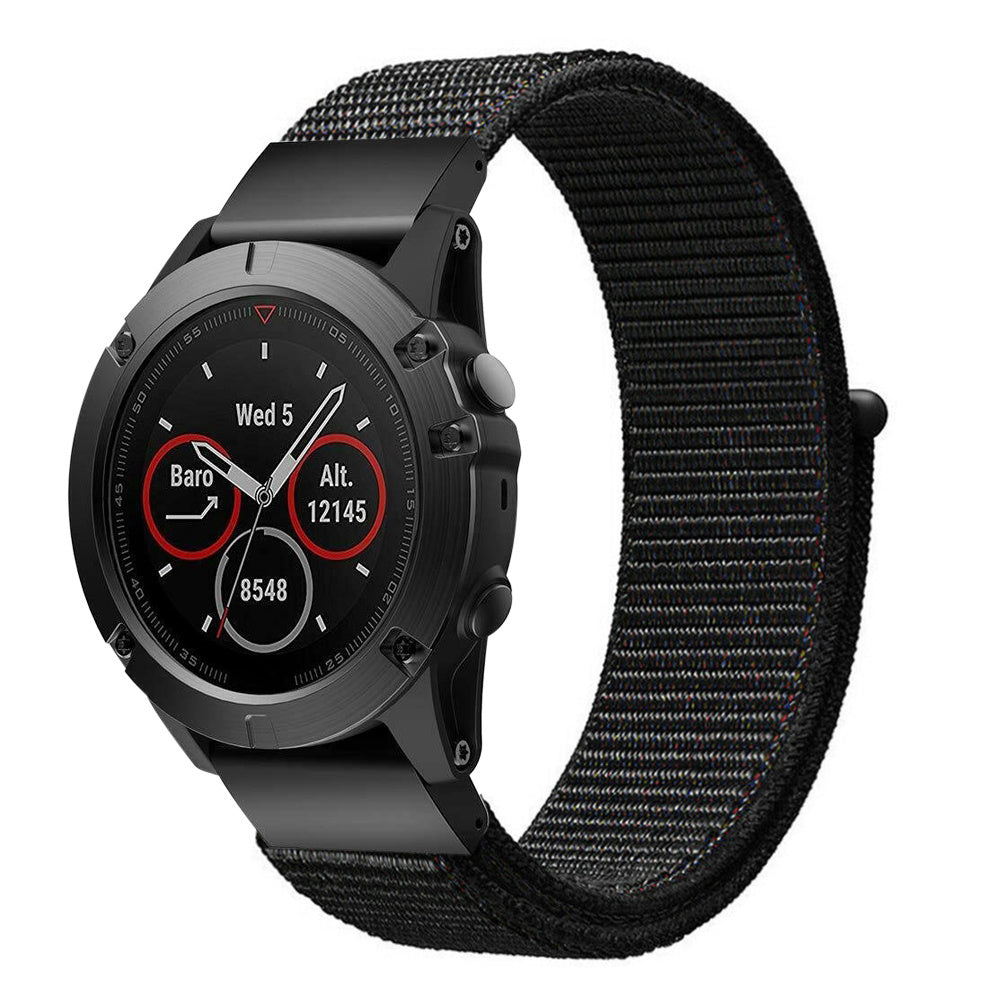 Nylon Strap, black, on a watch, 3/4 front view
