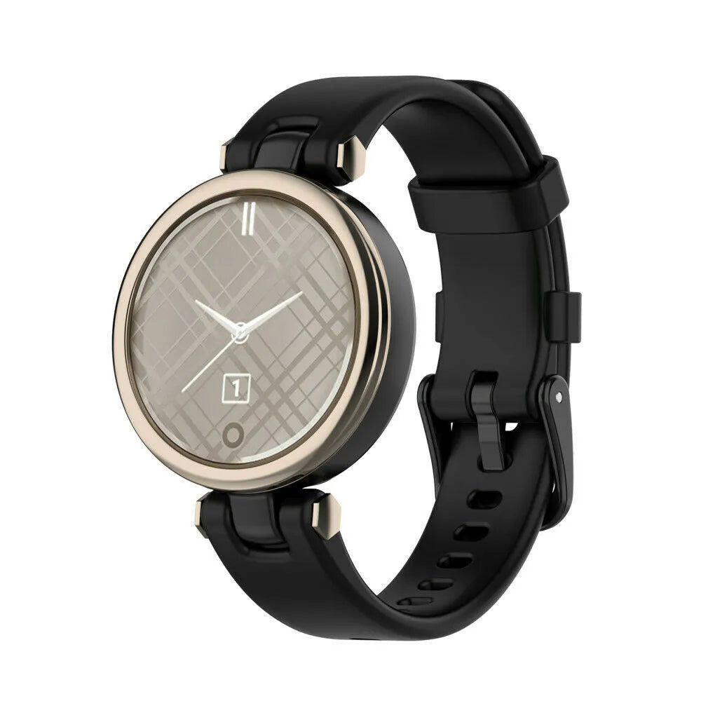 Silicone Strap, black, on a watch, 3/4 front view