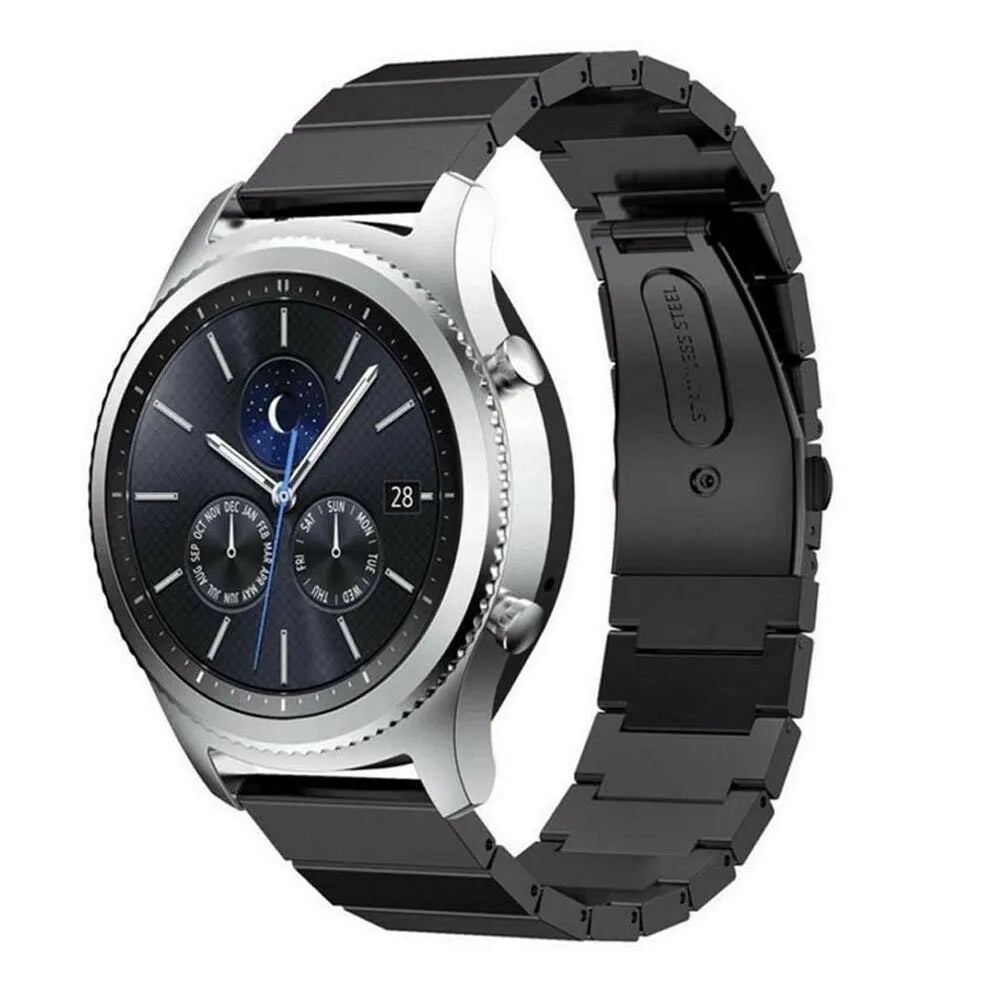 Premium Metal Strap, black, on a watch, 3/4 front view