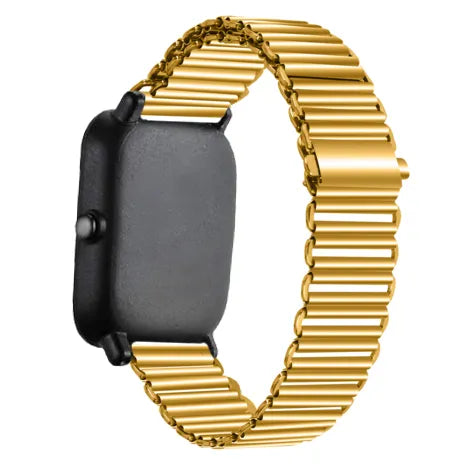 Steel Loop Strap, gold, on a watch, 3/4 front view