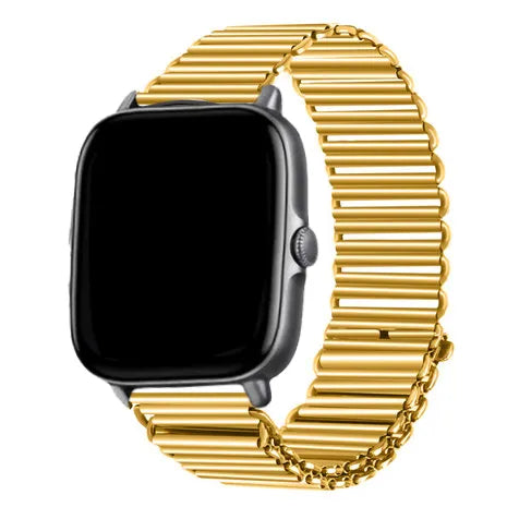 Steel Loop Strap, gold, on a watch, 3/4 front view