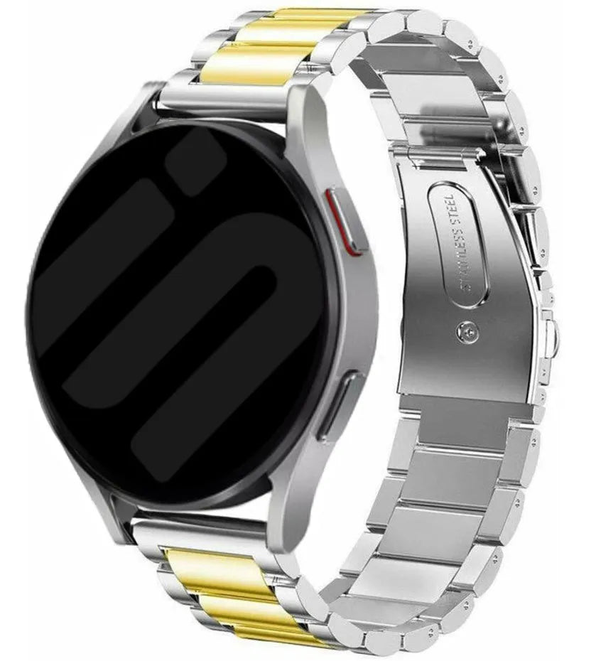 Steel Strap, silver/gold, on a watch, 3/4 front view